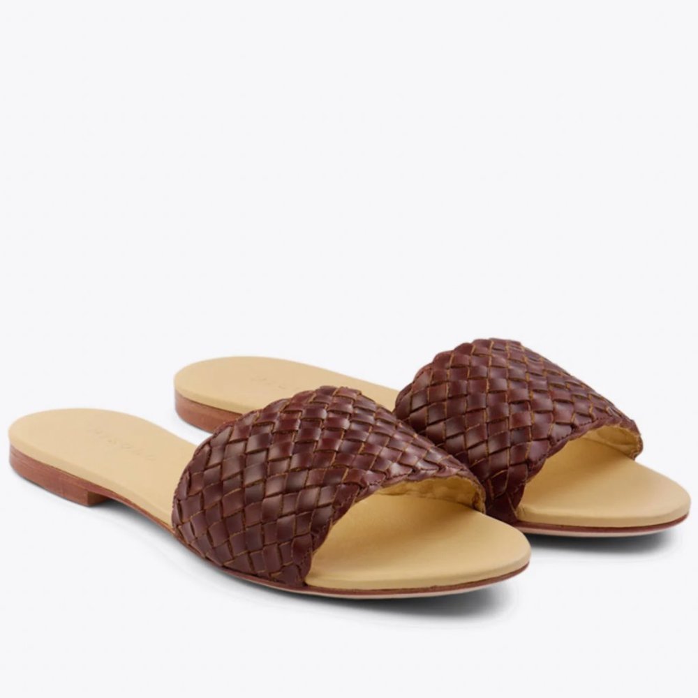 Nisolo Isla Leather Woven Slide Sandal Brandy Size 6